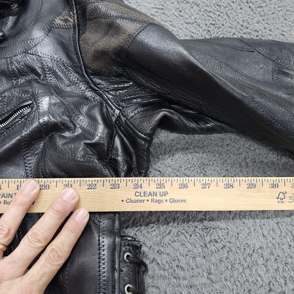 Diamond Plate Jacket Mens XL Black Buffalo Leather Motorcycle Biker Zip Lined - Picture 12 of 12